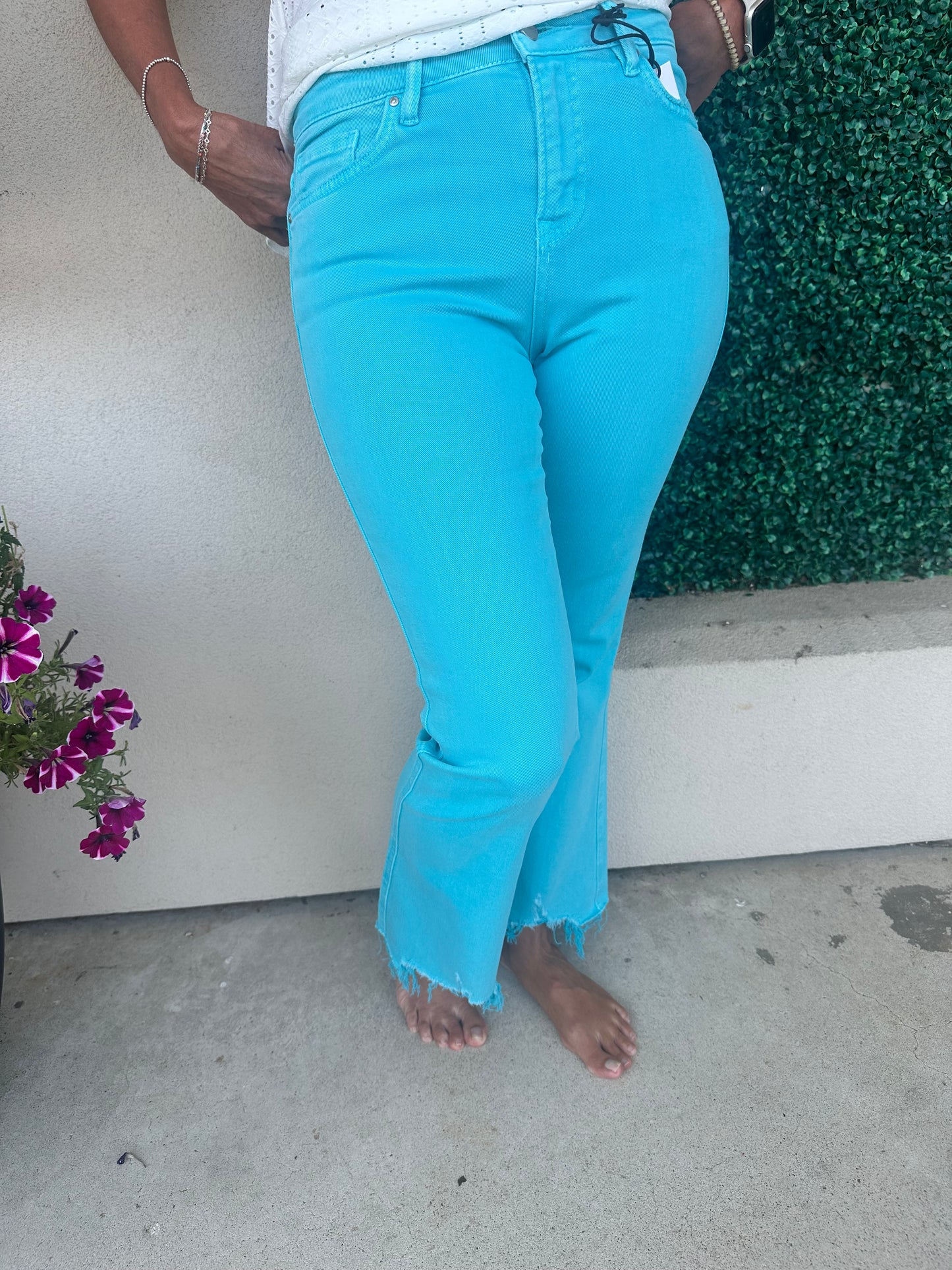 Mica Turquoise HR Crop Flare Jeans