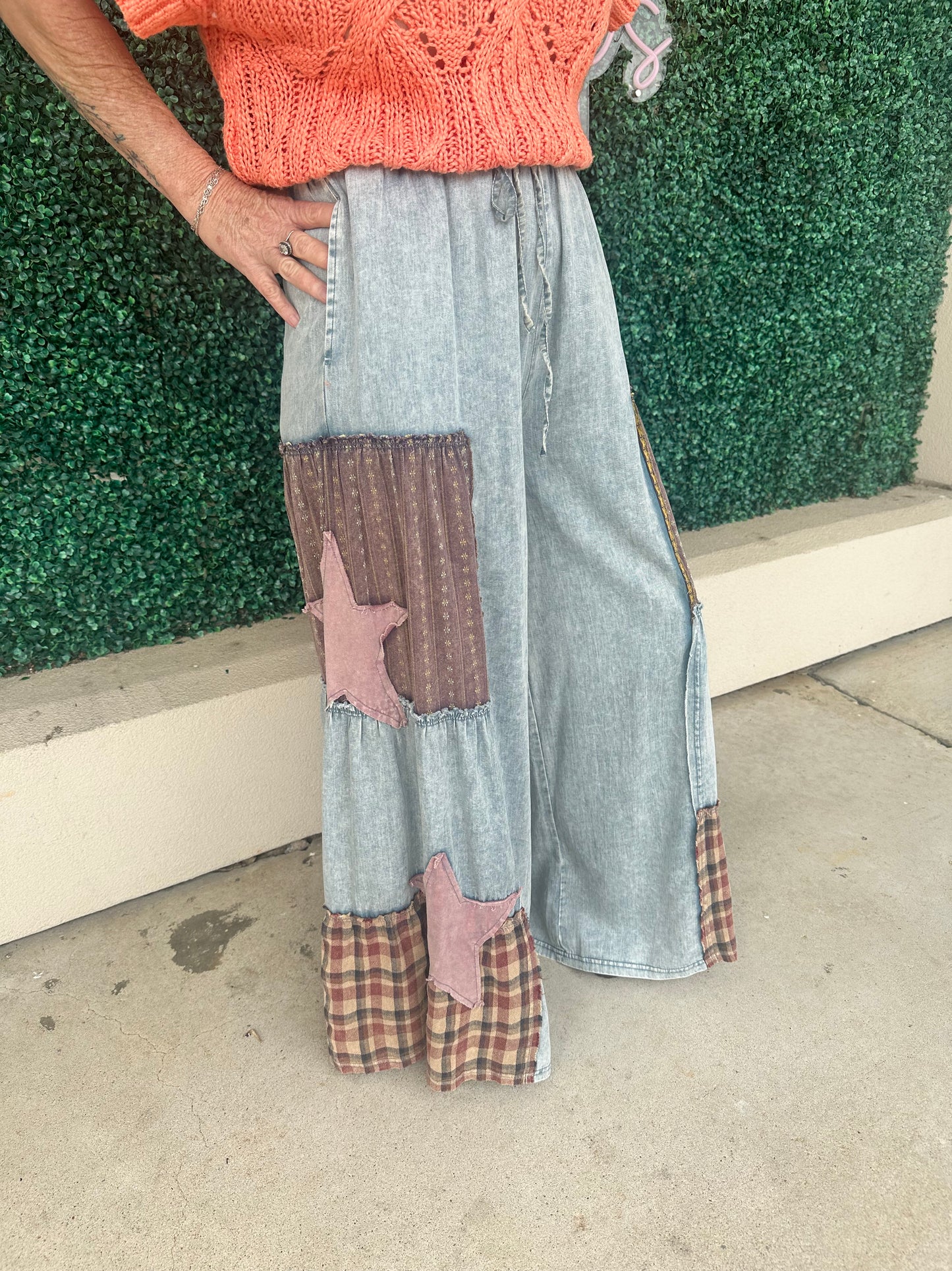Washed Star/Plaid Print Bottoms
