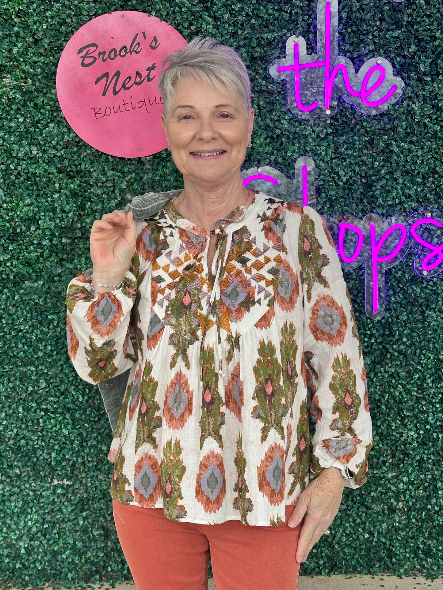 Ivory Embroidered Yoke Peasant Top