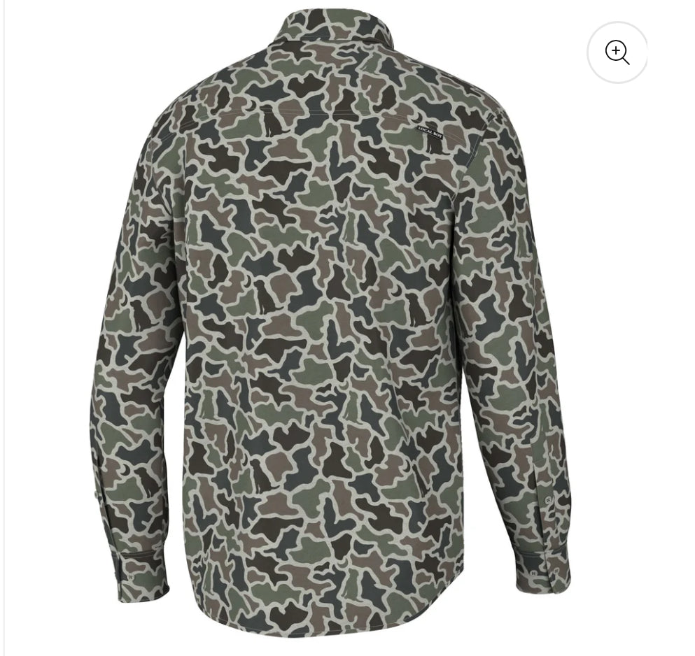Local Boy Dog & Moon Camo Button Up