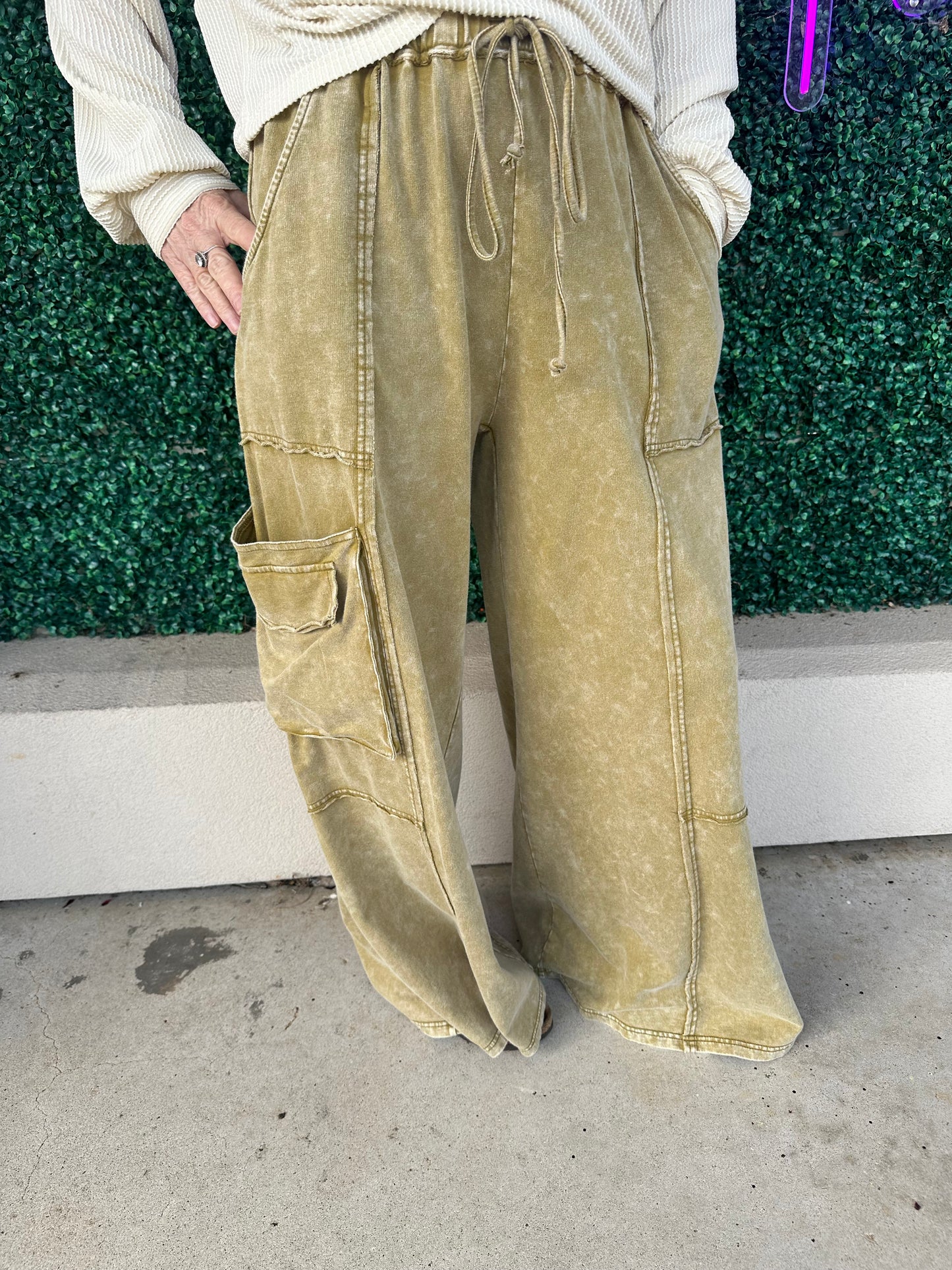 Faded Olive Terry Knit Bottoms