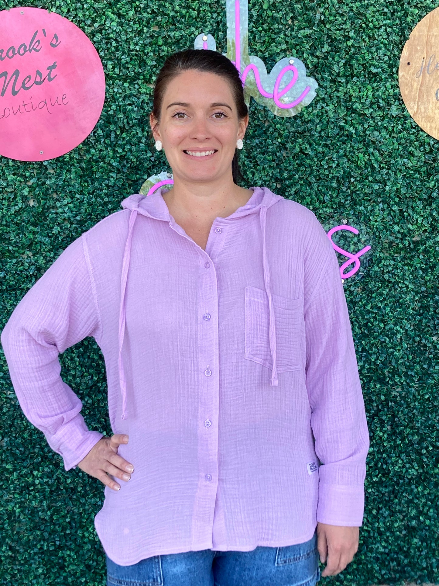 Villa Lavender Gauze Hooded Top
