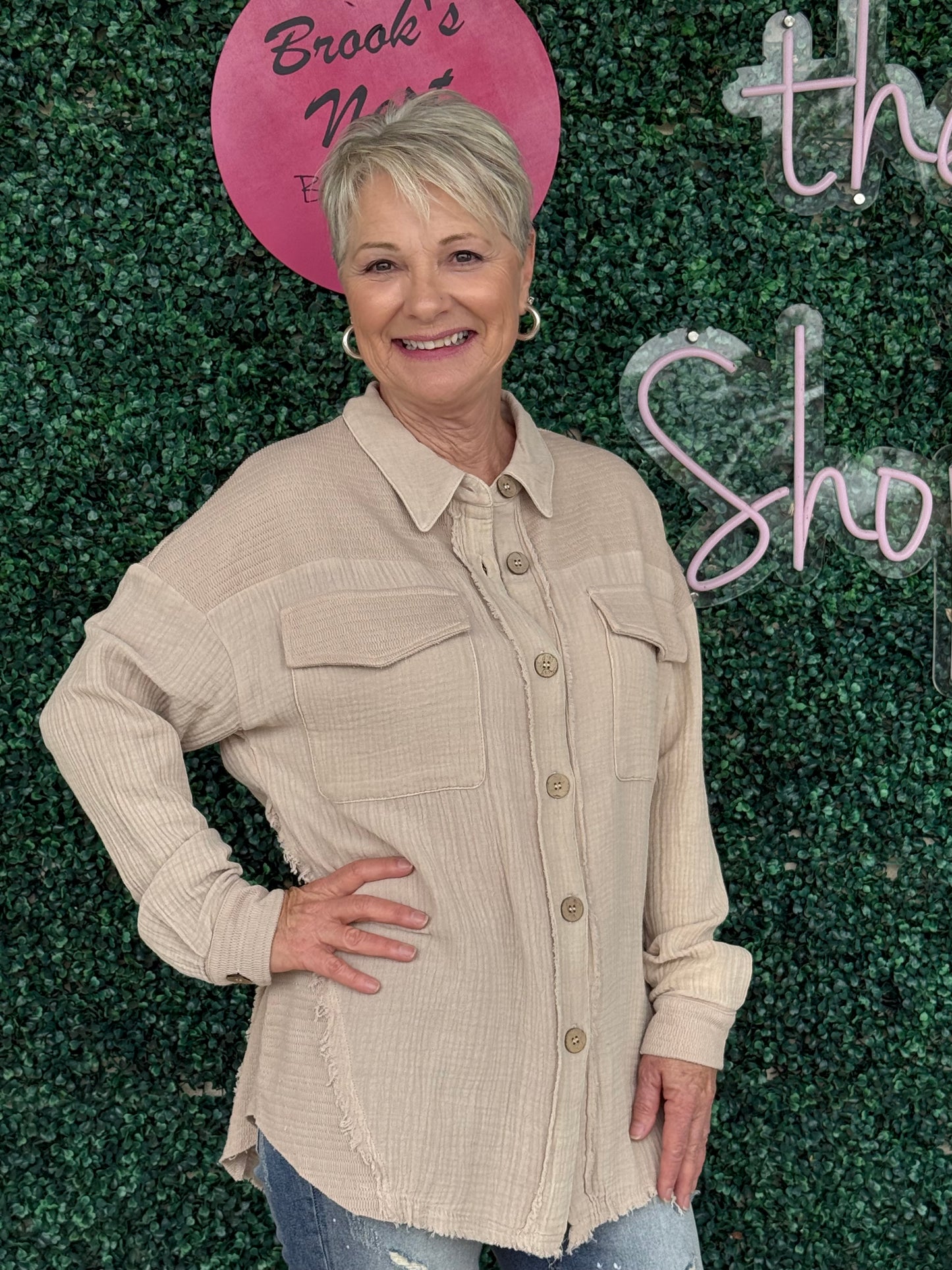 Taupe Gauze Shacket