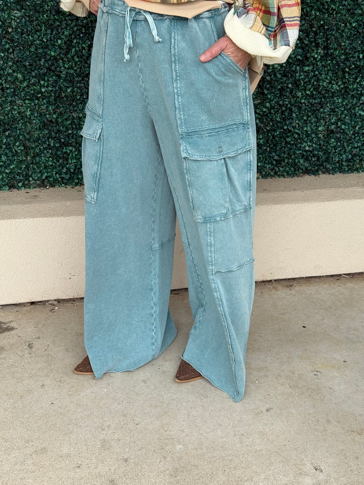 Faded Teal Wide Leg Bottoms