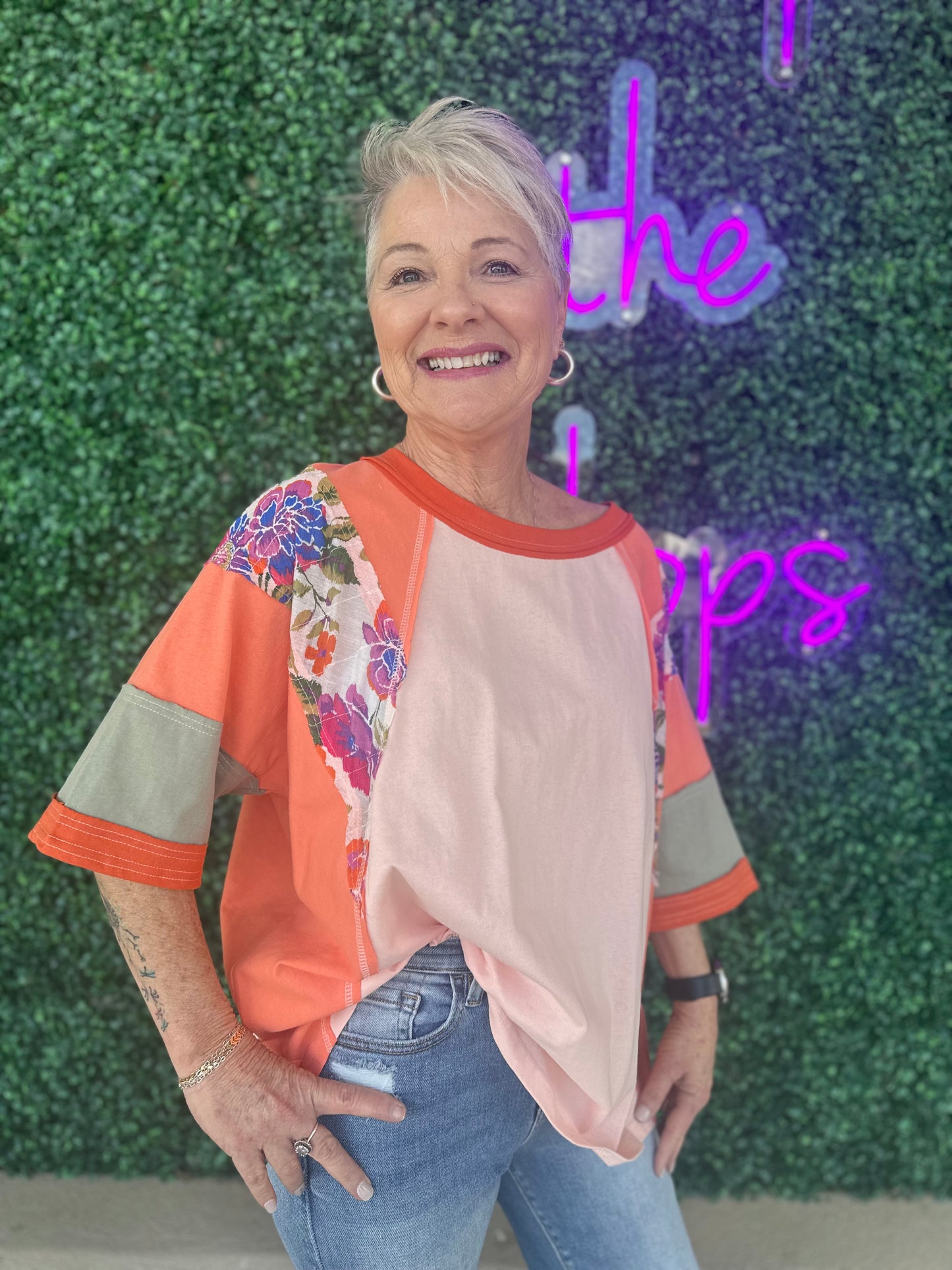 Coral Blush Color Block Top
