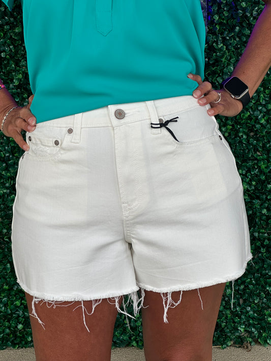 White Frayed Jean Shorts