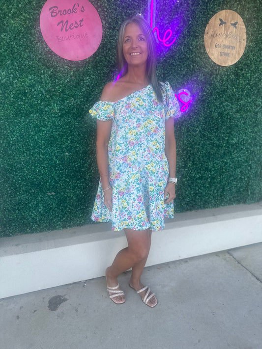 Asymmetric Floral Babydoll Dress