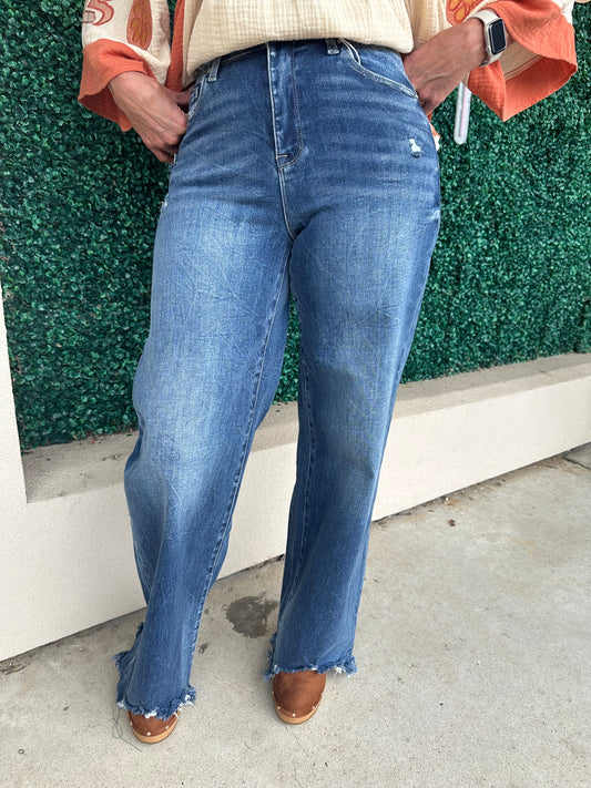 Petra HR Destroyed Wide Leg Jeans