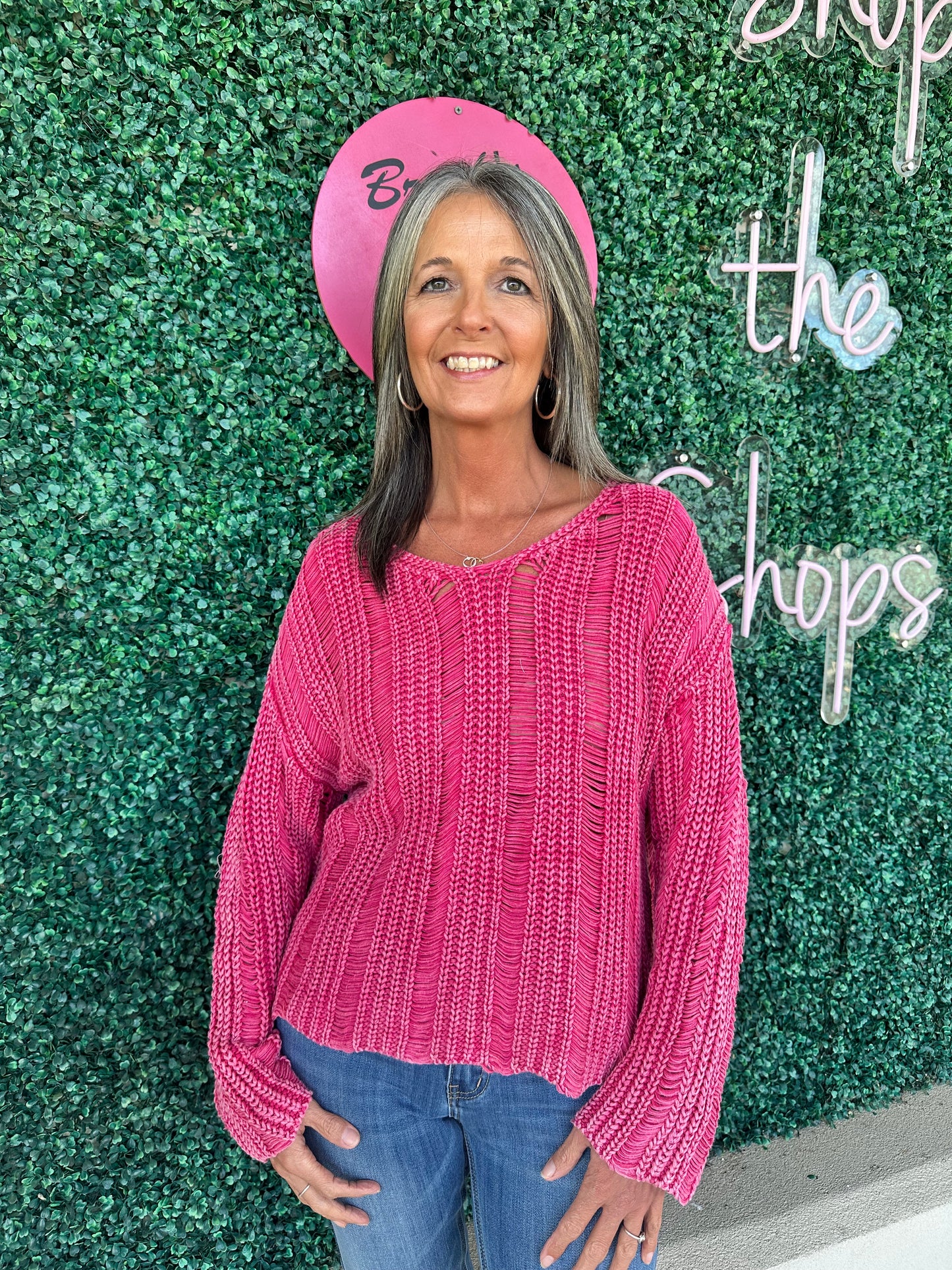 Pink Distressed Sweater