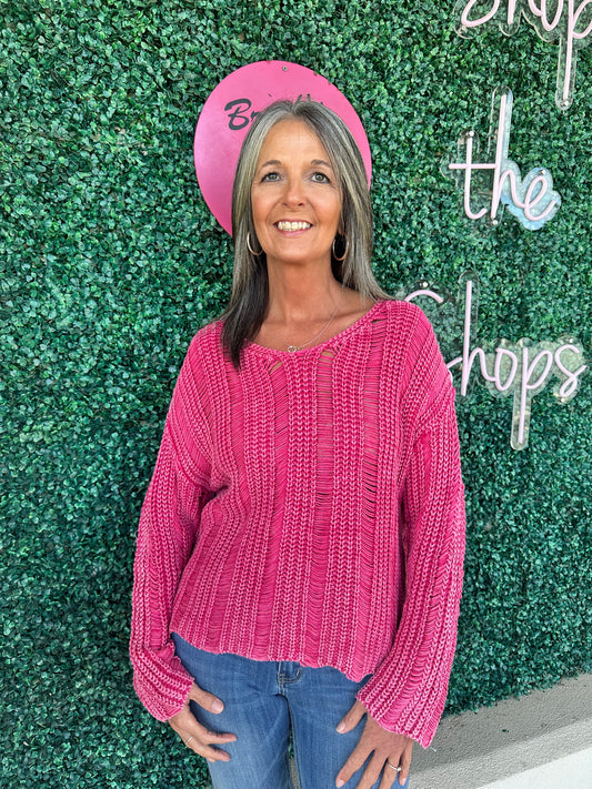 Pink Distressed Sweater