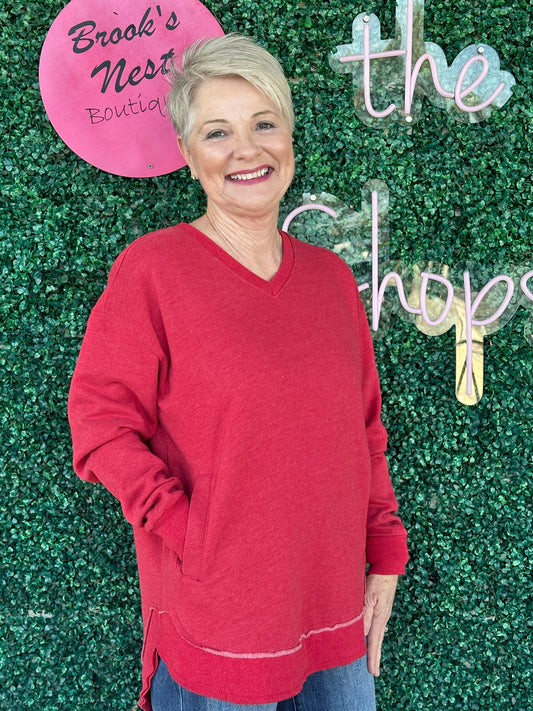 Royce Crimson V-Neck Sweatshirt