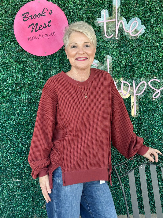 The Burgundy Waffle Knit Top