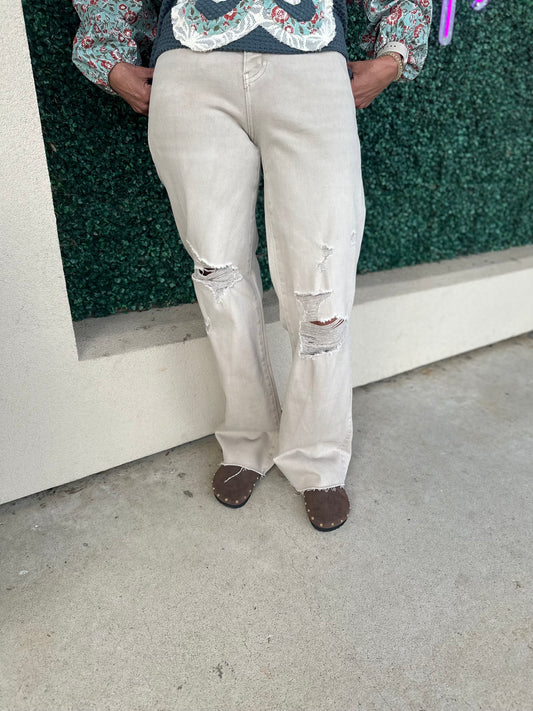 Mica Acid Taupe HR Wide Leg Jeans
