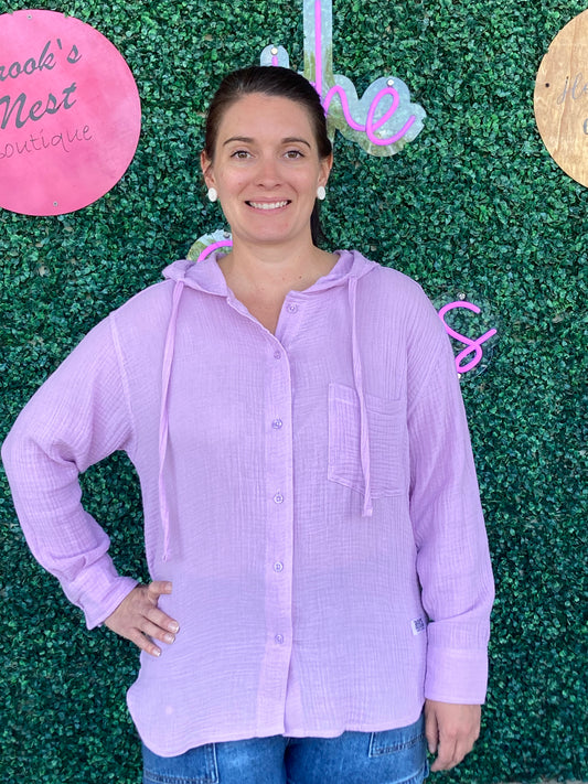 Villa Lavender Gauze Hooded Top