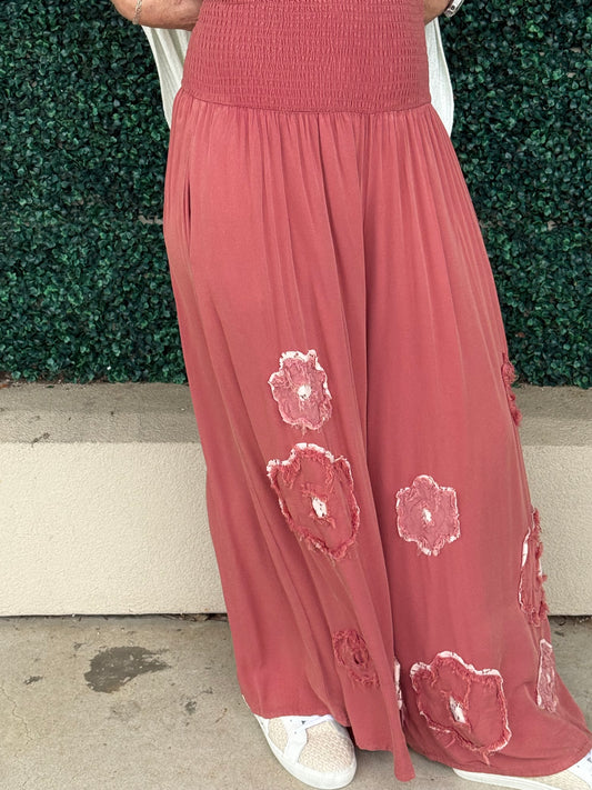 Floral Patchwork Wide Leg Bottoms
