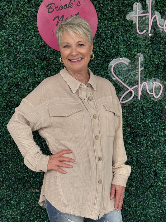 Taupe Gauze Shacket