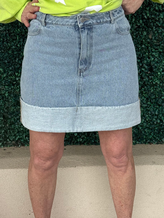 The Cuffed Denim Skirt
