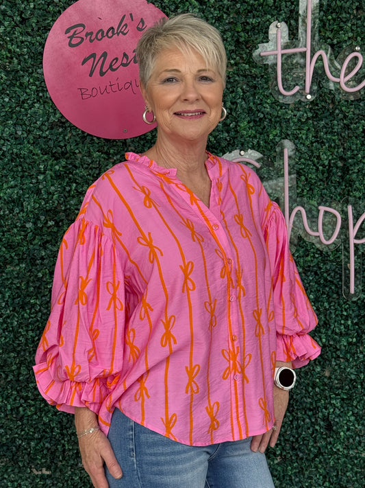 Ribbon Bubble Sleeve Top