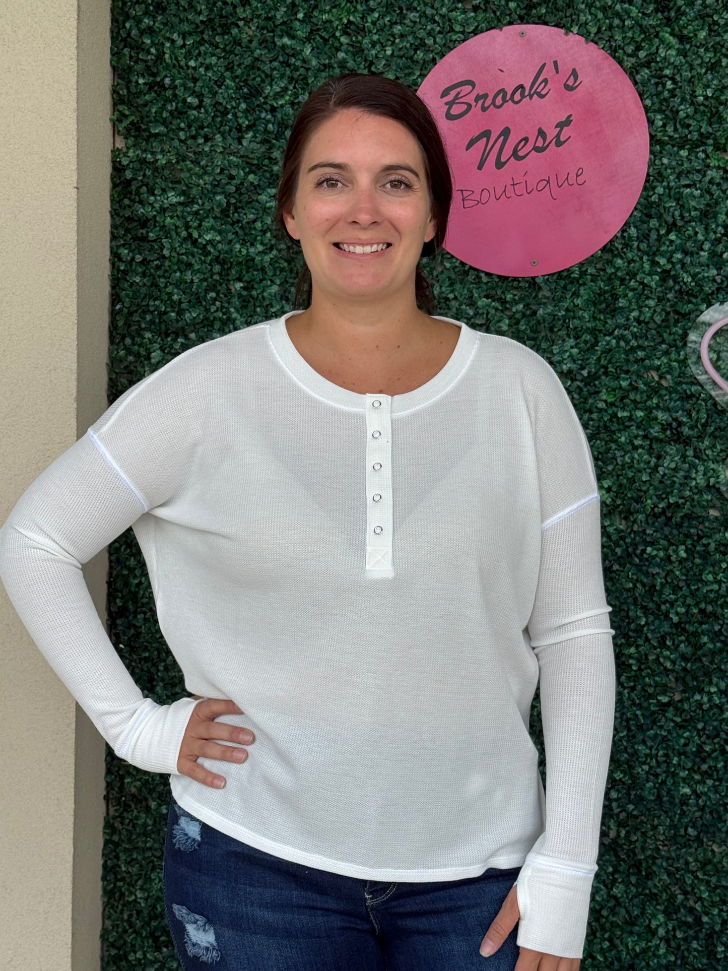 Easy White Thumb-Hole Top