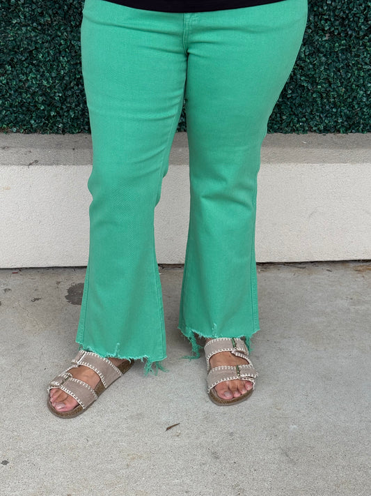 Mica Green Crop Flare Jeans