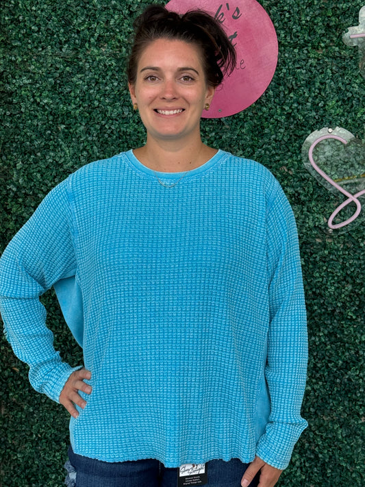 English Blue Waffle Top