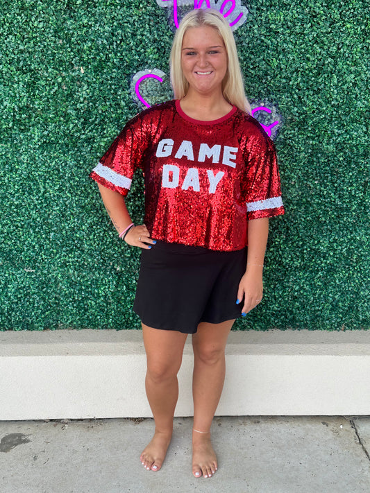 Sequin Game Day Cropped Top