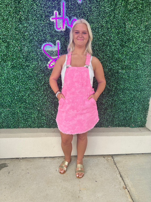 Shocking Pink Overall Mini Dress